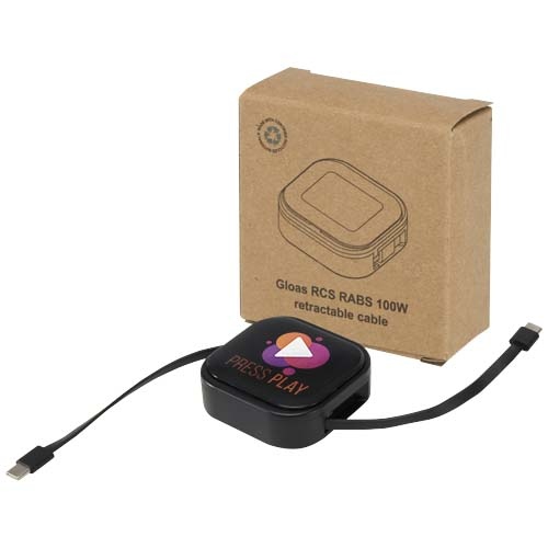 Gloas 5-in-1 Recycled Retractable Data Sync and 100W Fast Charge Cable with Smartphone Tool Kit