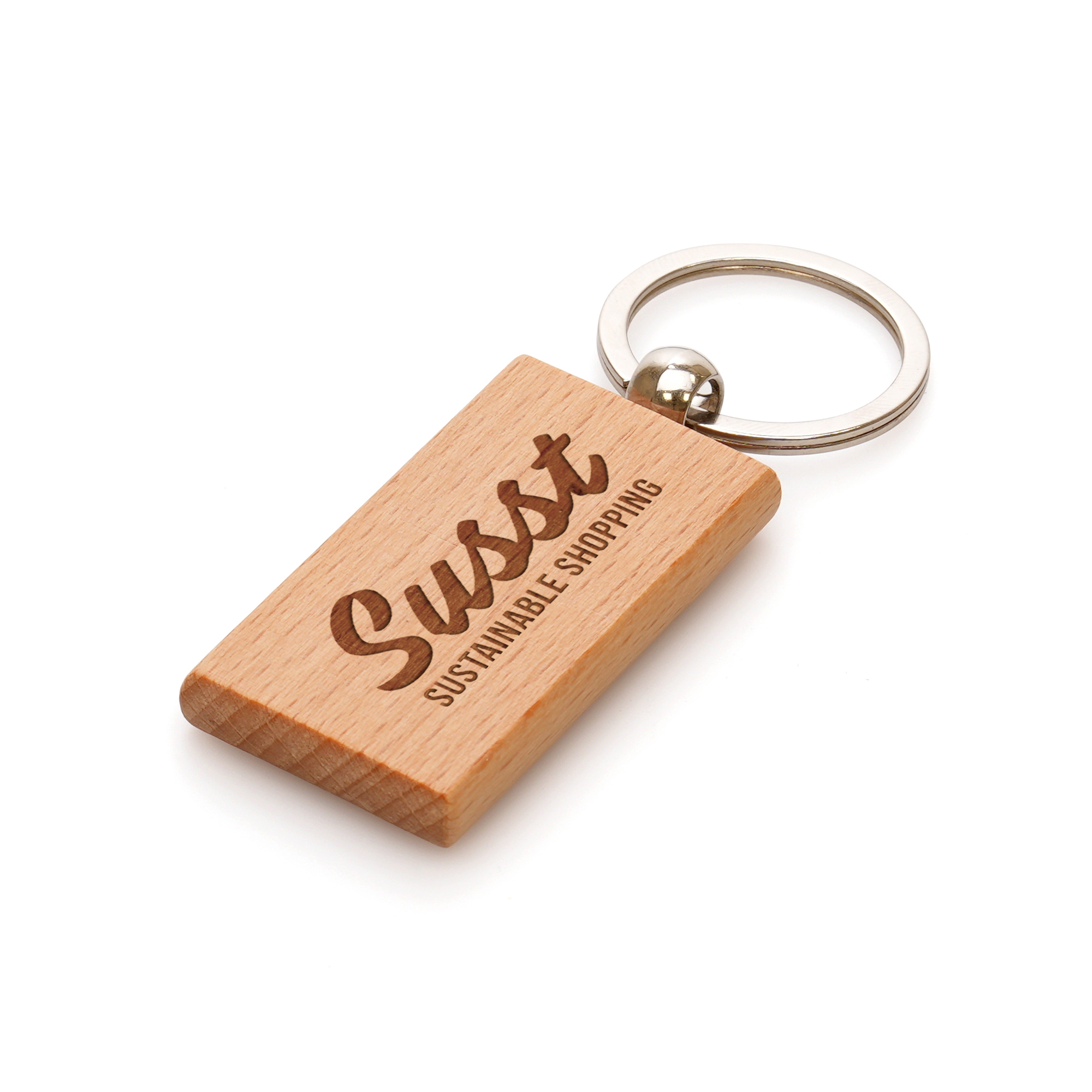 Rectangular Beech Wood Keyring