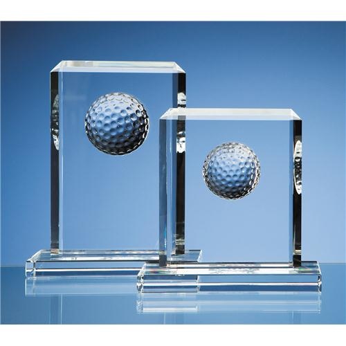 24cm Optical Crystal Golf Ball Rectangle Award