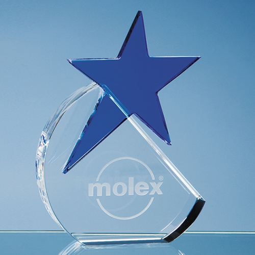 15cm Optical Crystal Circle with Blue Star Award
