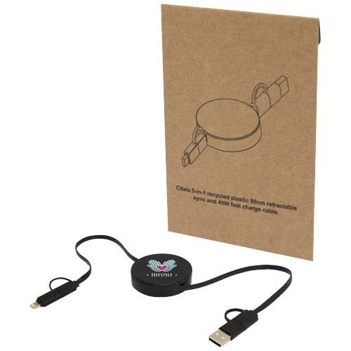Citala 5-in-1 Recycled Plastic 90 cm Retractable Data Sync and 40W Fast Charge Cable