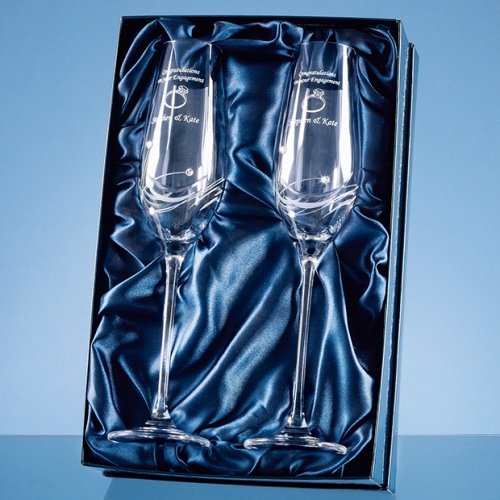 2  Diamante Crystal Champagne Flutes Featuring 3 Swarovski Crystals Bonded To The Side Of The Flute And Packed In A Gloss Presentation Box