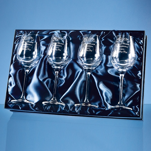 4 Diamante Crystal Wine Glasses Featuring 3 Swarovski Crystals Bonded To The Side Of The Flute And Packed In A Gloss Presentation Box