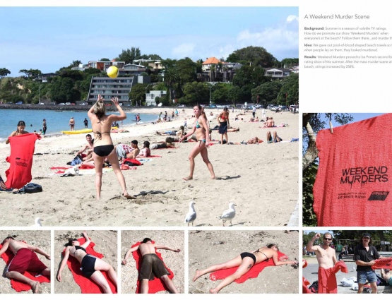 Promotional Beach Towels Advertise Grisly Murder Show #CleverPromoGifts