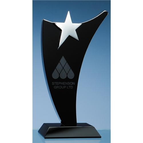 25cm Onyx Black Optic Swoop Award With Silver Star