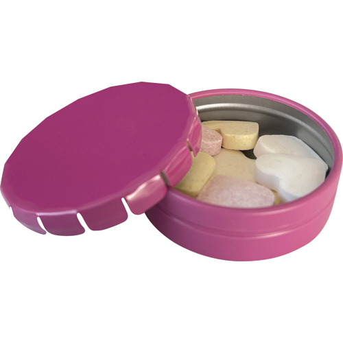 Round Click Tin with Fruit Heart Sweets