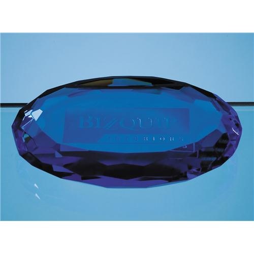 10cm Sapphire Blue Square Optic Oval Facet Paperweight