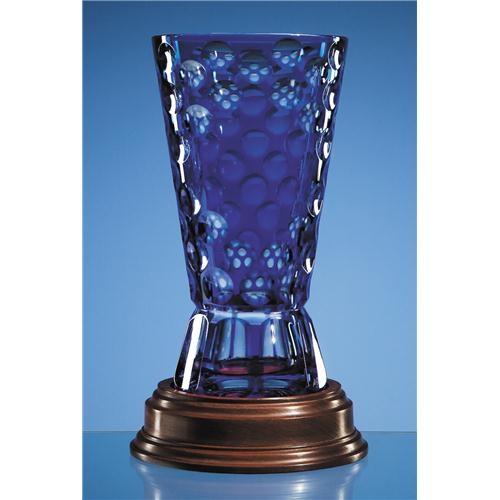 25cm Mario Cioni Lead Crystal Blue Kono Vase