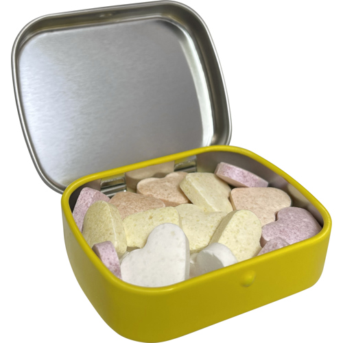 Flat Hinged Tin with Fruit Heart Sweets
