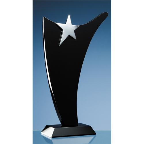 30cm Onyx Black Optic Swoop Award With Silver Star