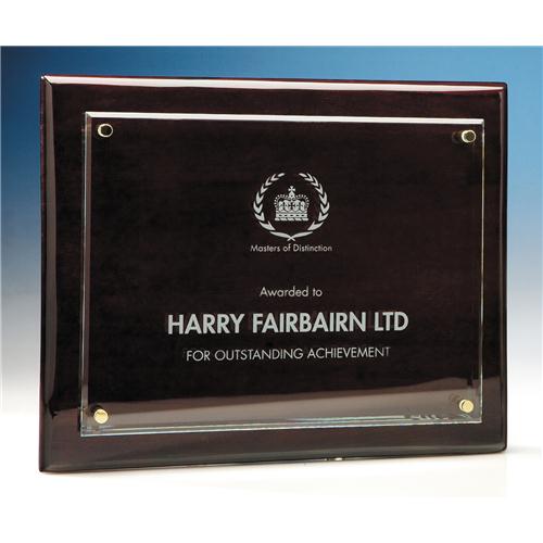 21.5cm x 28cm Clear Rectangle Mounted On A Rosewood Plaque