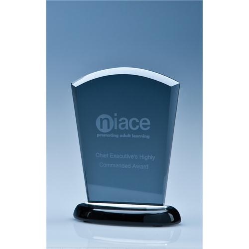 13.5cm Smoked Glass Arch On A Black Piano Finish Base