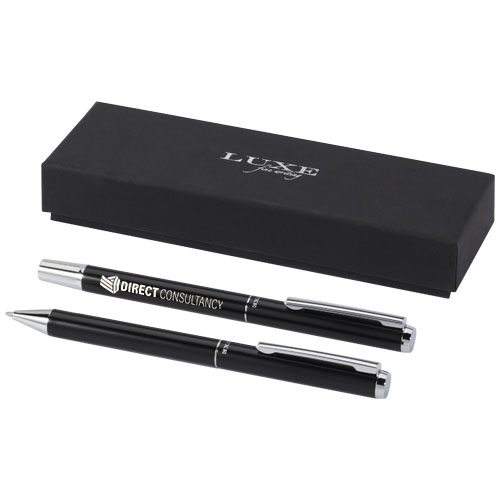 Lucetto Recycled Aluminium Ballpoint and Rollerball Pen Gift Set (Black Ink)