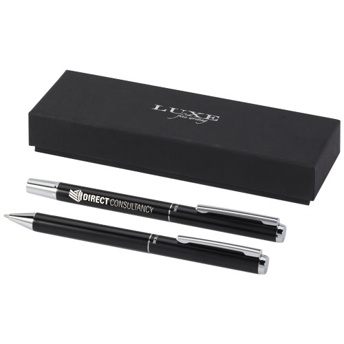 Lucetto Recycled Aluminium Ballpoint and Rollerball Pen Gift Set (Black Ink)