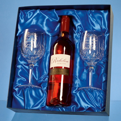 2 Mayfair Lead Crystal Panel Goblets With a 75cl Botthe of Sediba Chenin White Wine In A Satin Lined Presentation Box