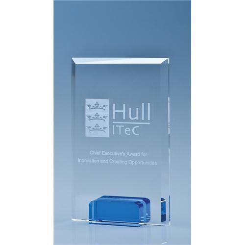 14.5cm Optical Crystal Rectangle With Sapphire Blue Base
